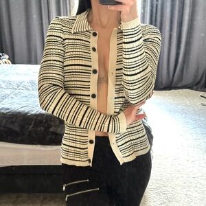 Commense sz L black and cream/white long sleeve button up top
